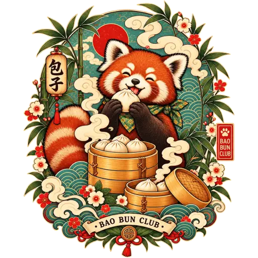 Vintage Red Panda Bao Poster, the print file on the canvas