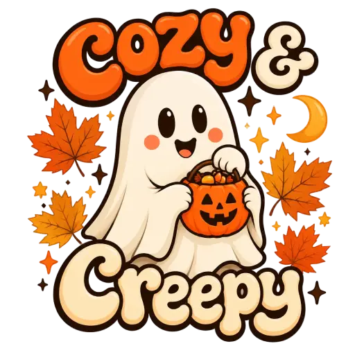 Cozy & Creepy Retro Halloween Ghost, the print file on the canvas