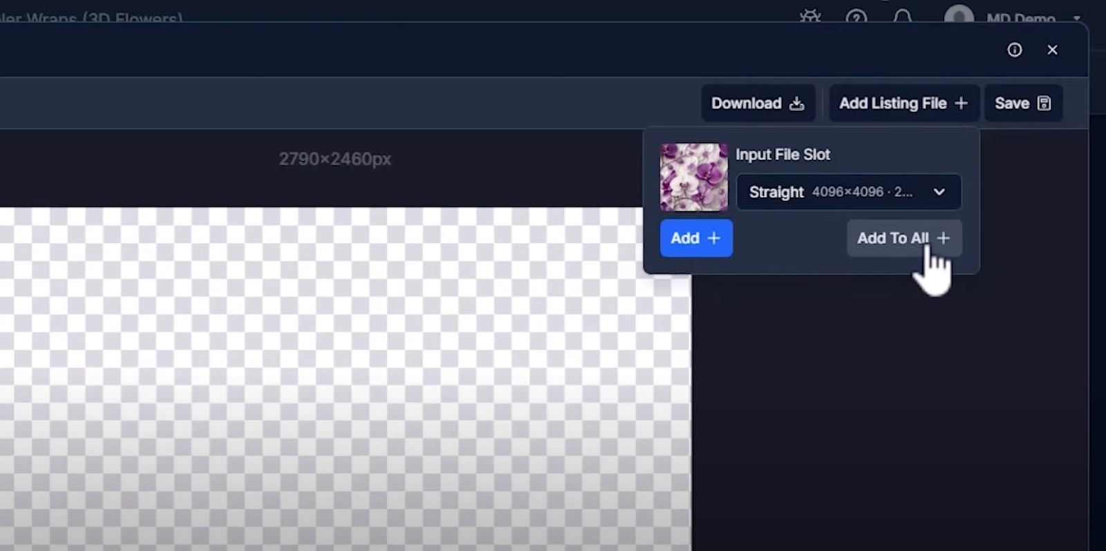 Add Listing File to MyDesigns Canvas