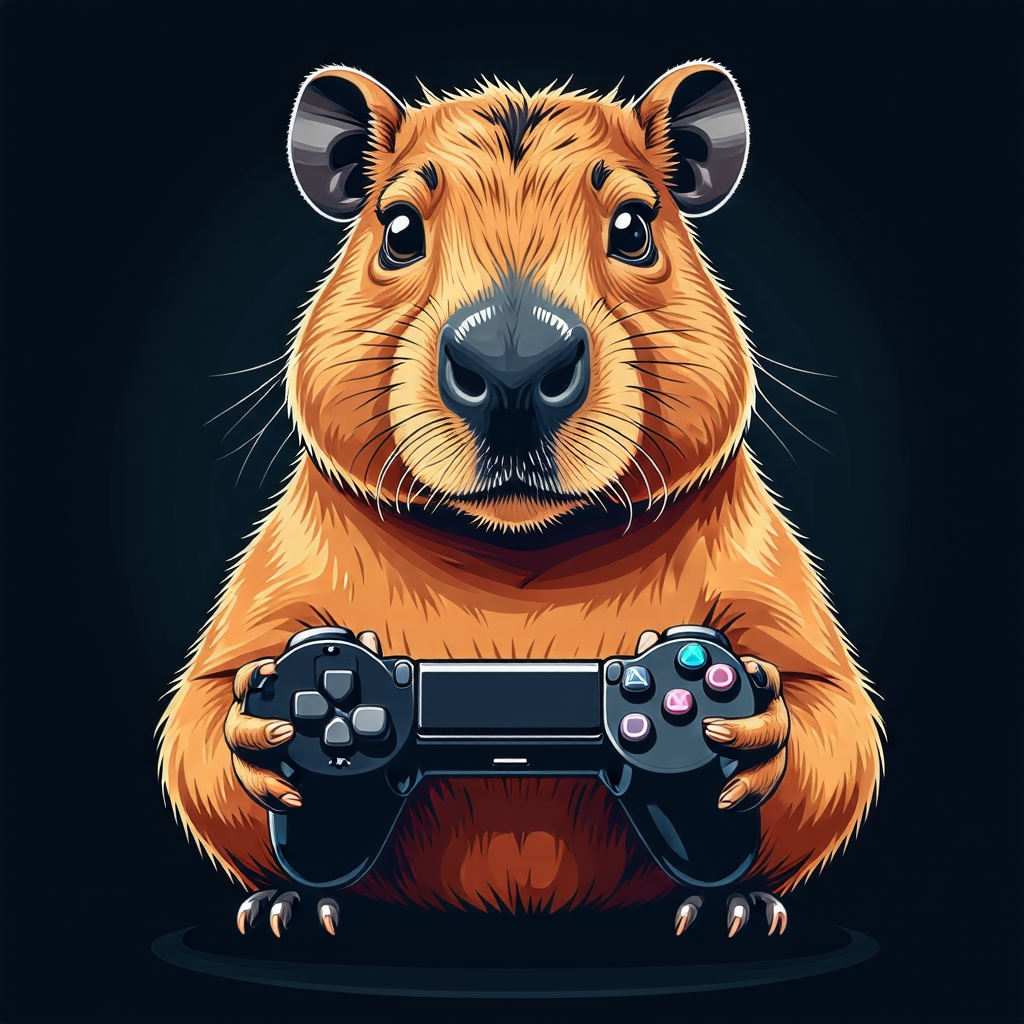 Cute Capybara Gaming Illustration AI Generated