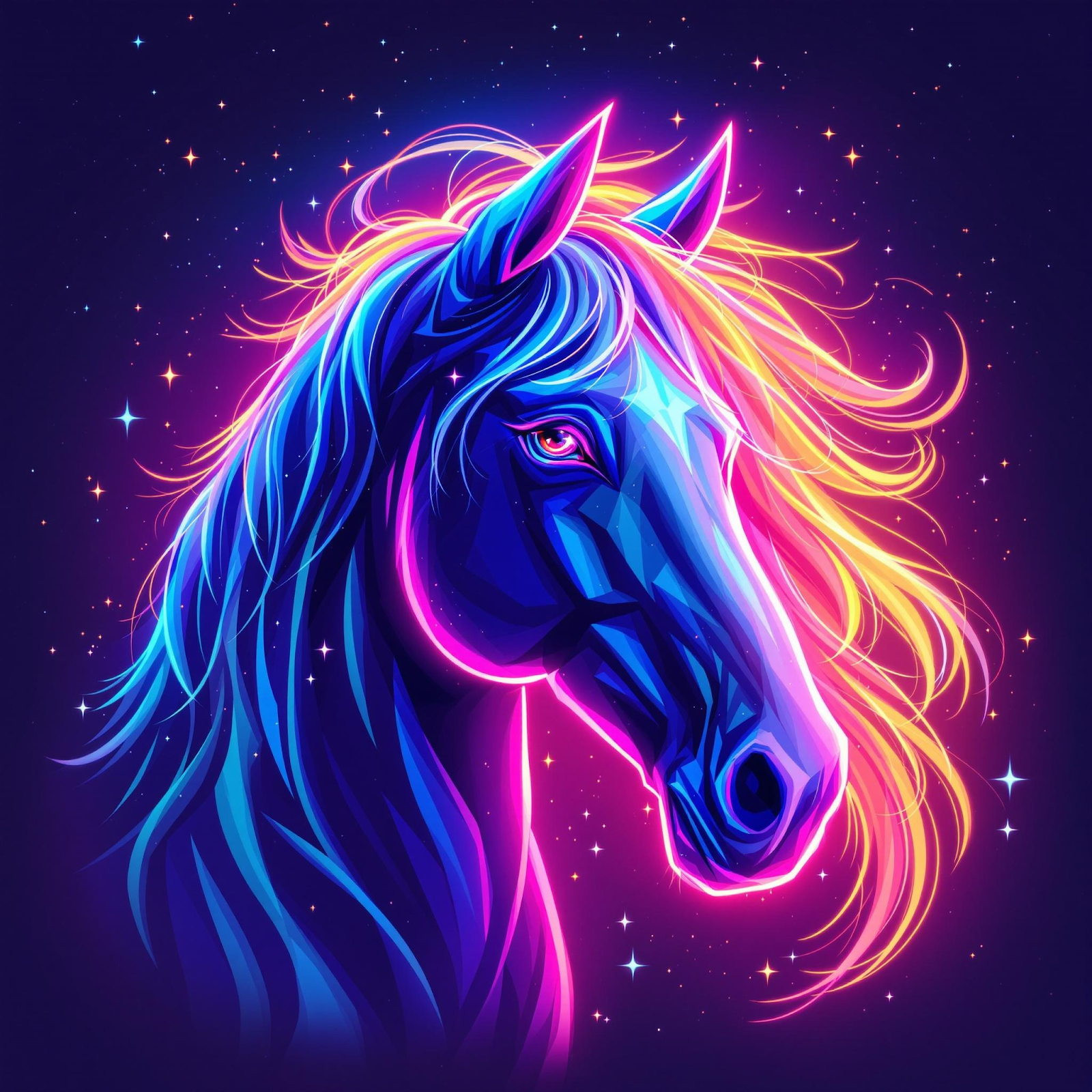 Stylized Neon Horse Portrait AI Generated