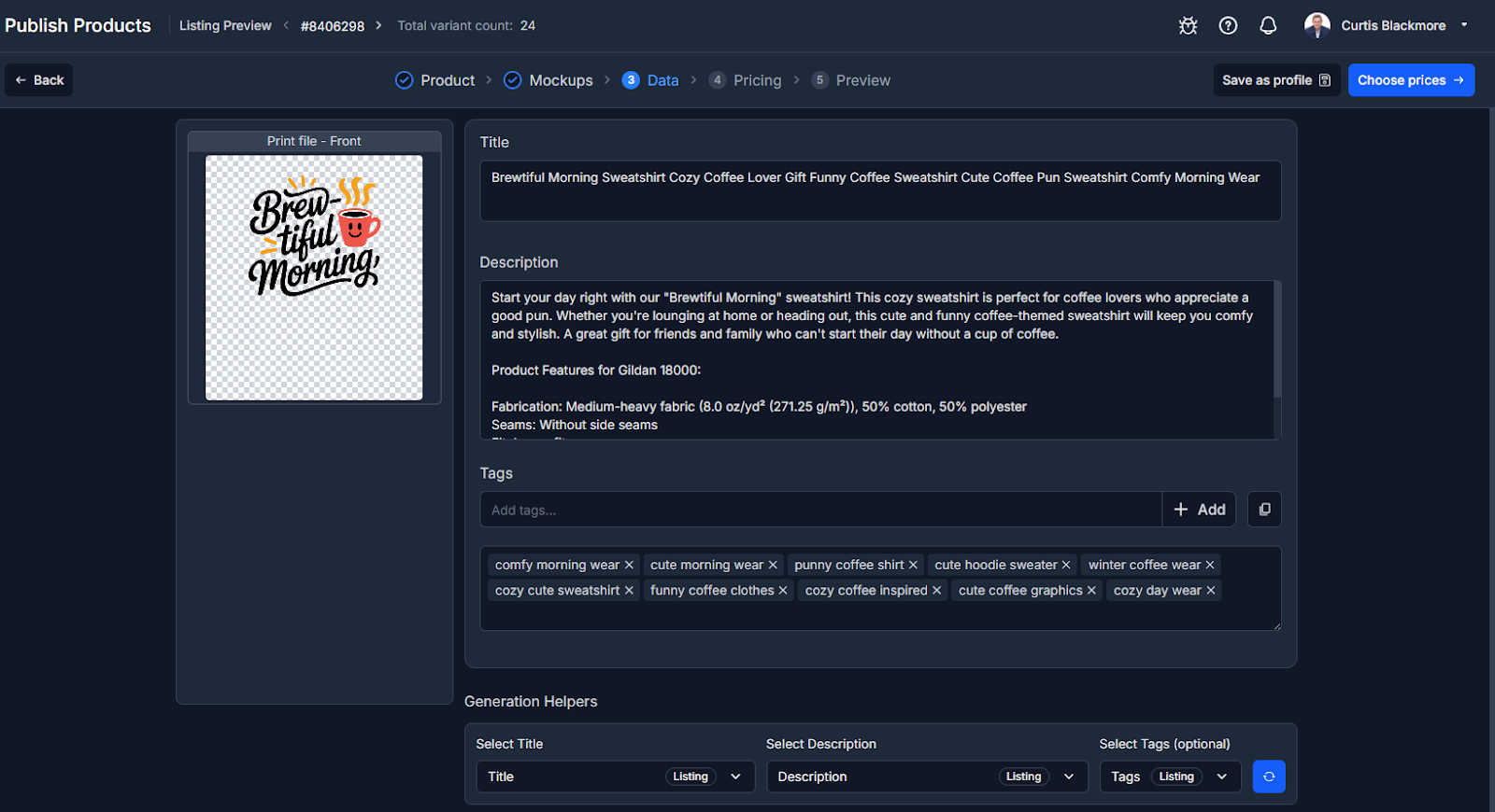 Add Listing Details and Set Prices - Printify and MyDesigns Integration