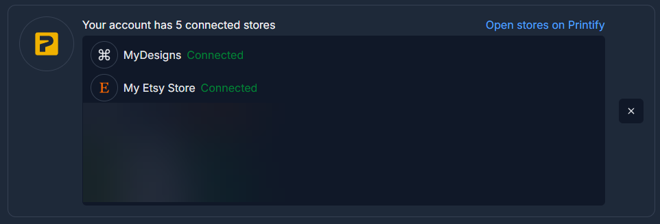 Return from Printify to MyDesigns Integration Settings