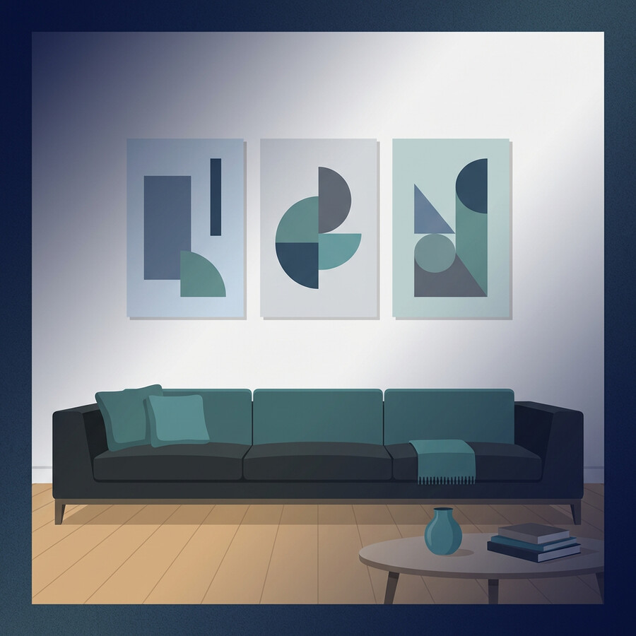 Canvas prints displayed on a modern living room wall showcasing gallery wall art