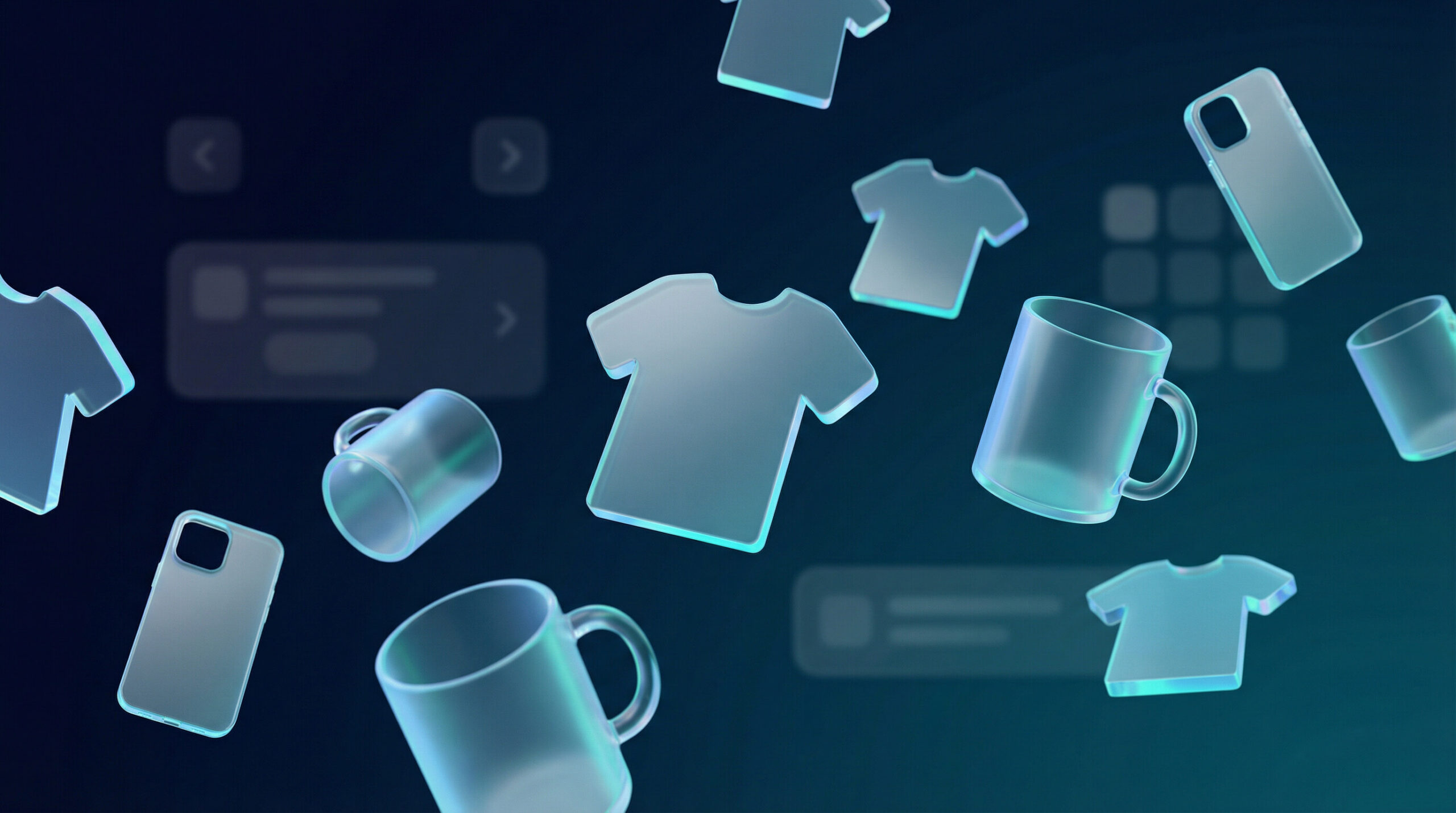 Print on demand products floating around a digital storefront