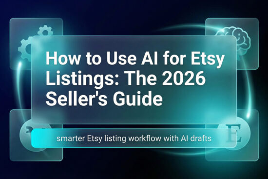 How to use AI for Etsy listings blog thumbnail in dark navy and teal style
