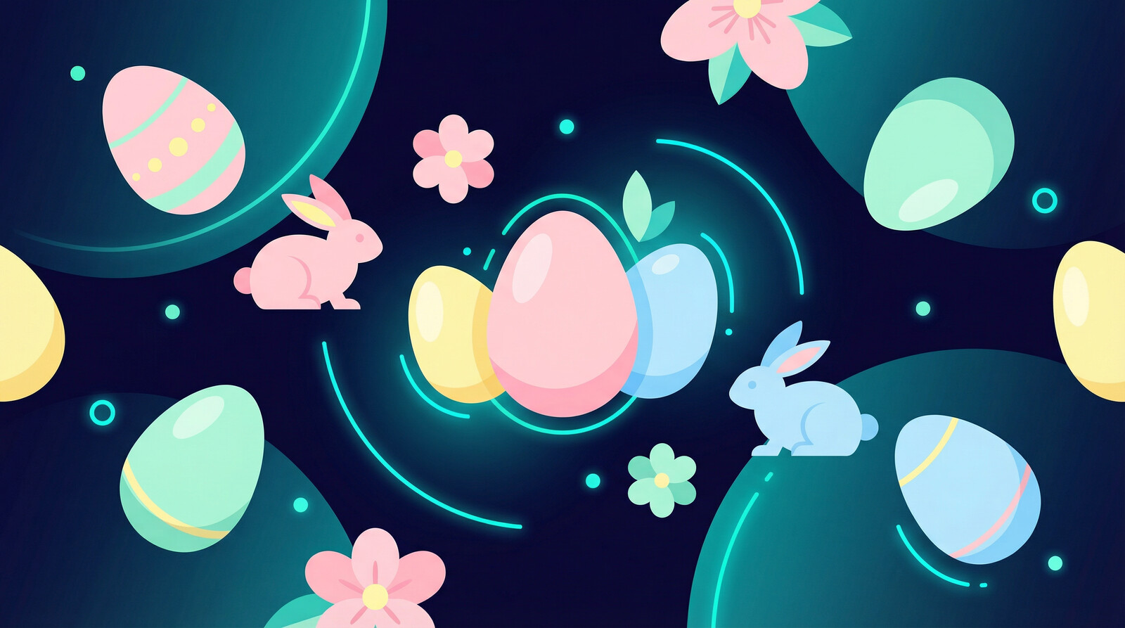 Easter design concepts for print on demand - bunnies, eggs, and floral patterns on dark background