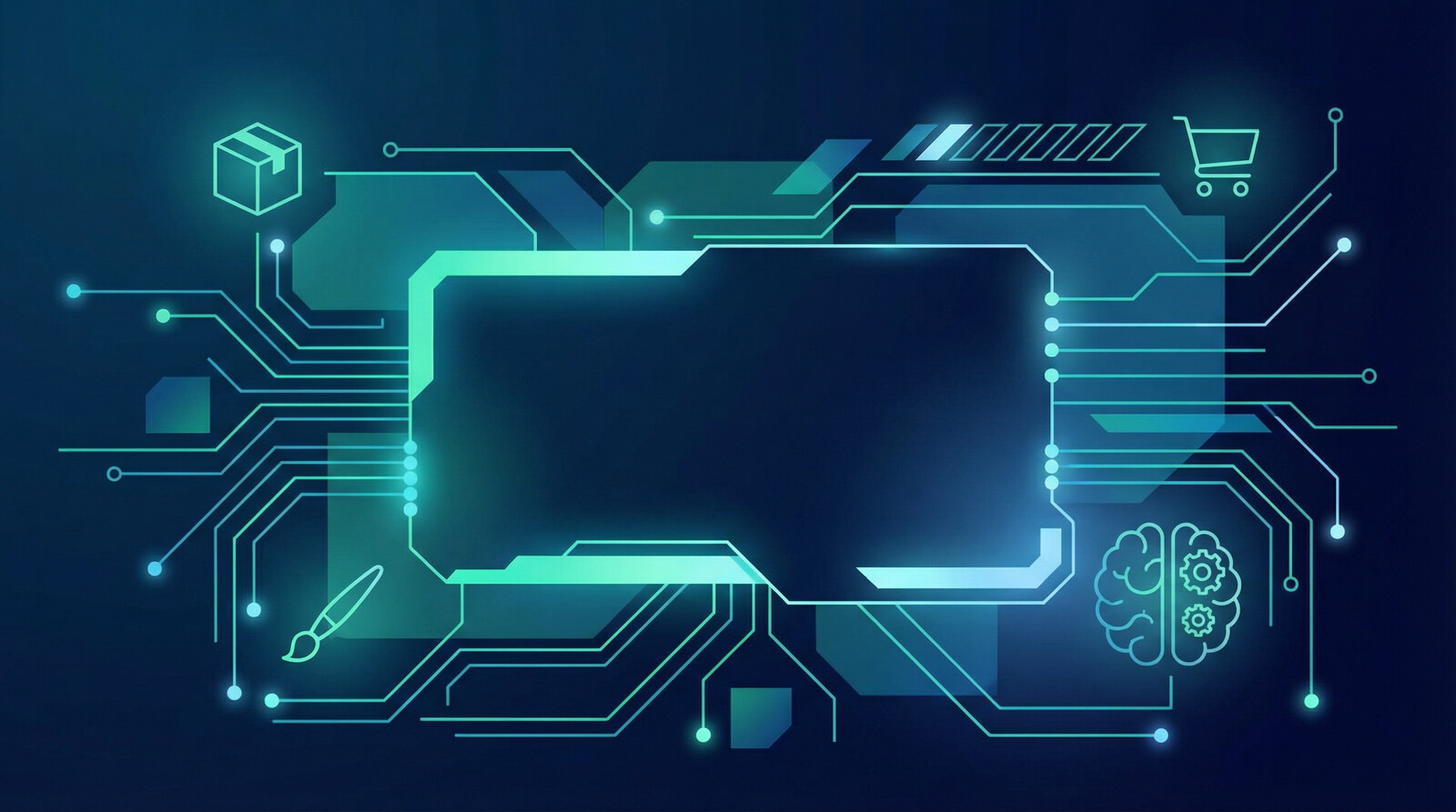 AI design creation for print on demand beginners, dark navy gradient, teal cyan accents, digital art tools concept