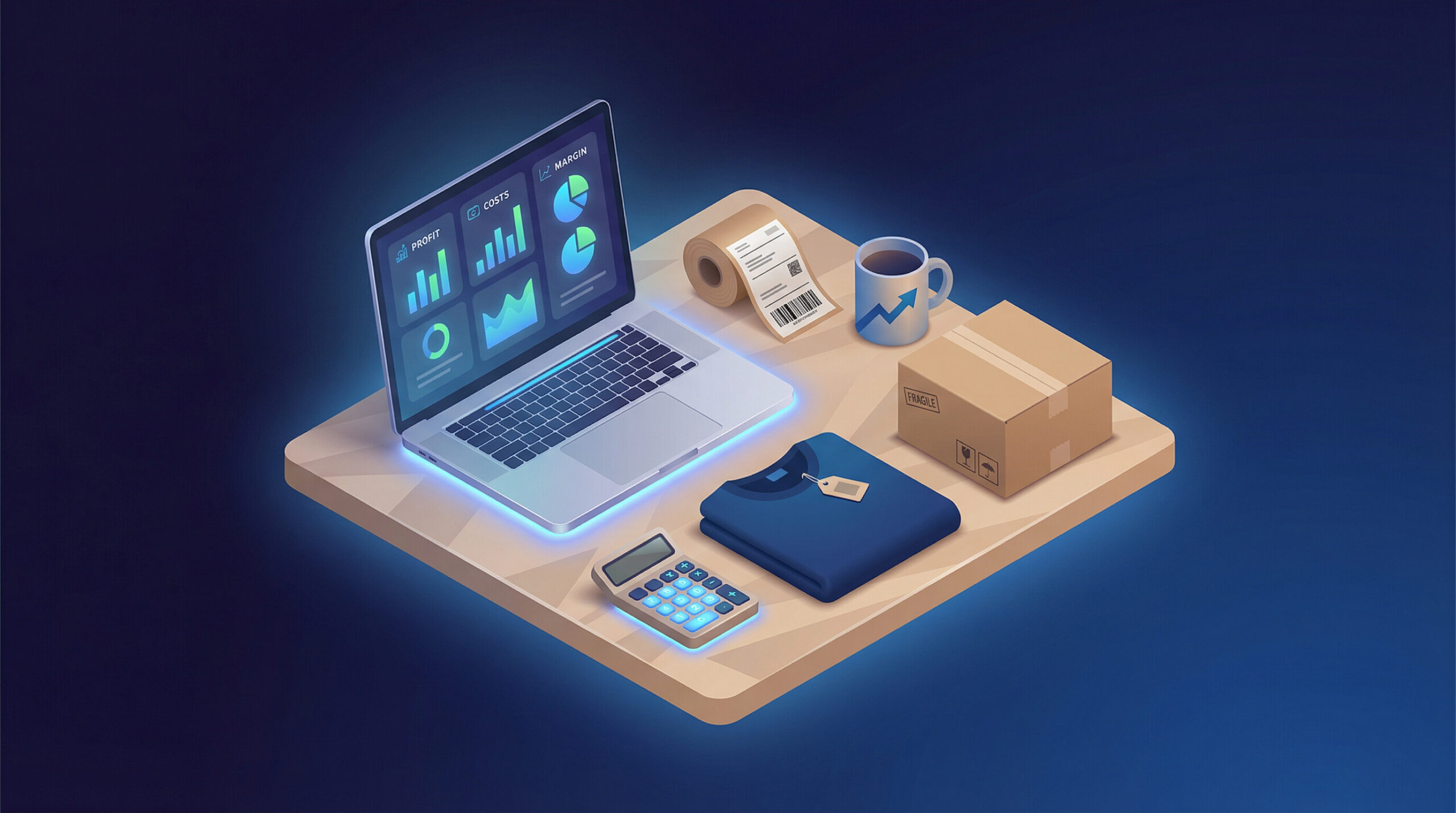 Print on demand profit margin dashboard illustration for Etsy sellers