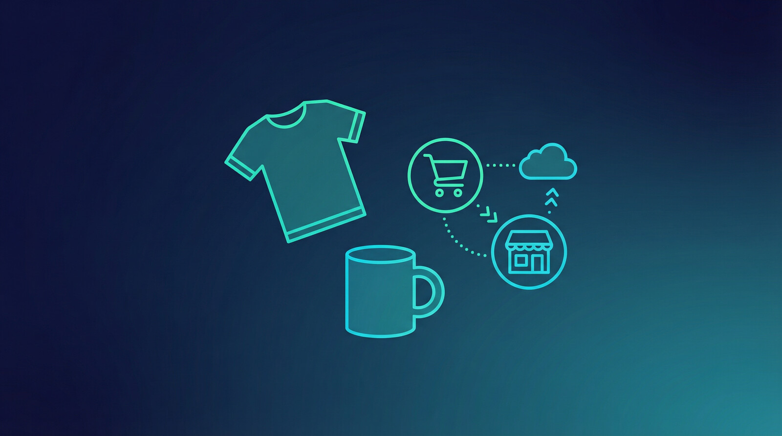 print on demand seller workflow shopify etsy integration dark navy teal minimalist