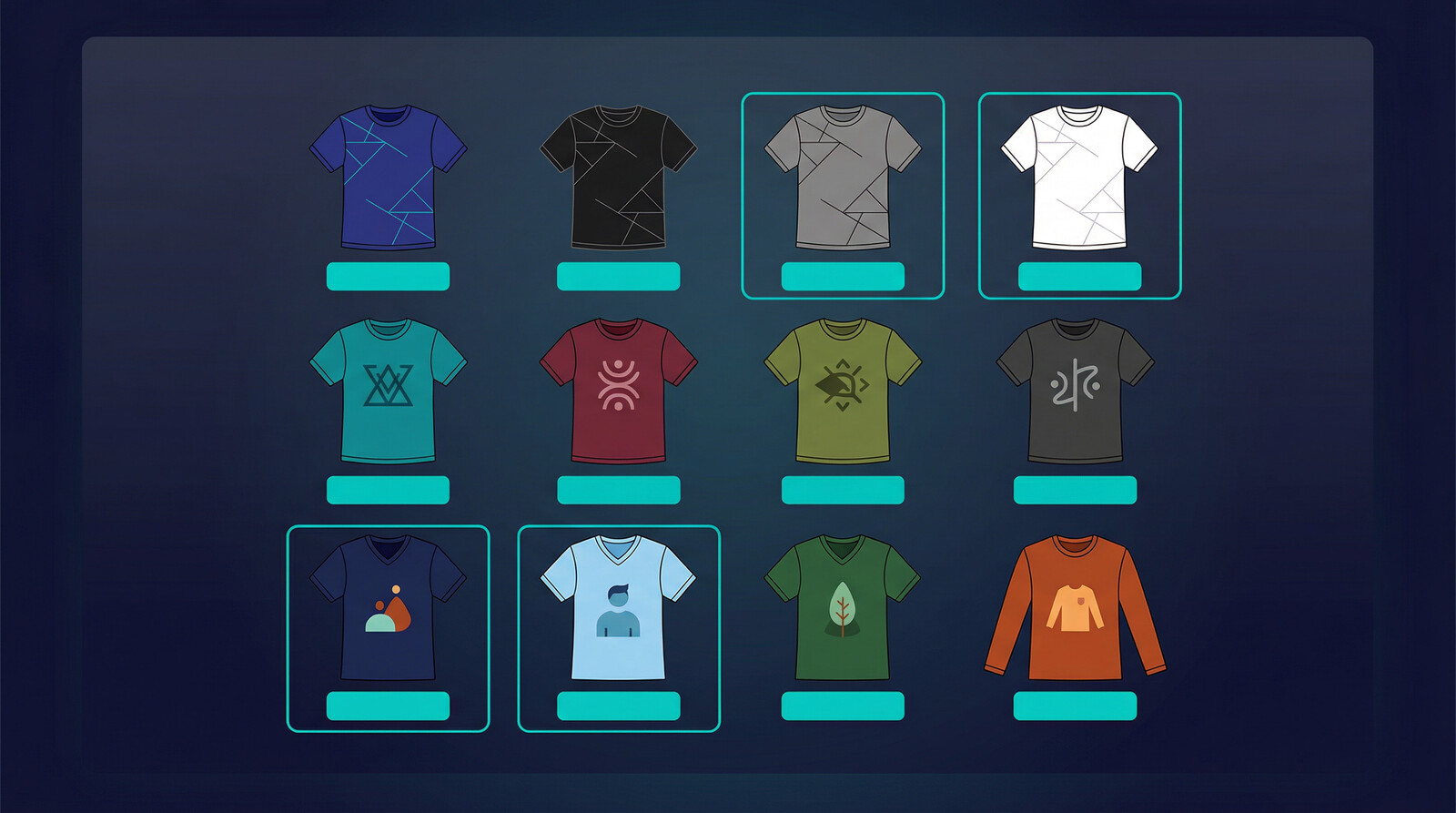 product mockup generator showing t-shirt designs across multiple colors and styles