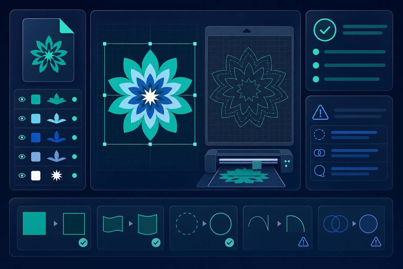 Cricut SVG file quality control and product testing illustration
