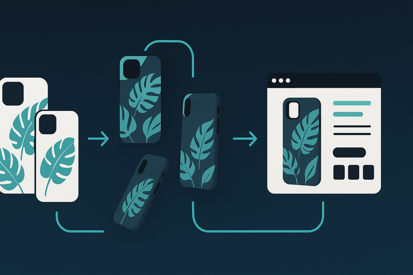 custom iPhone case listing workflow with multiple mockup variations