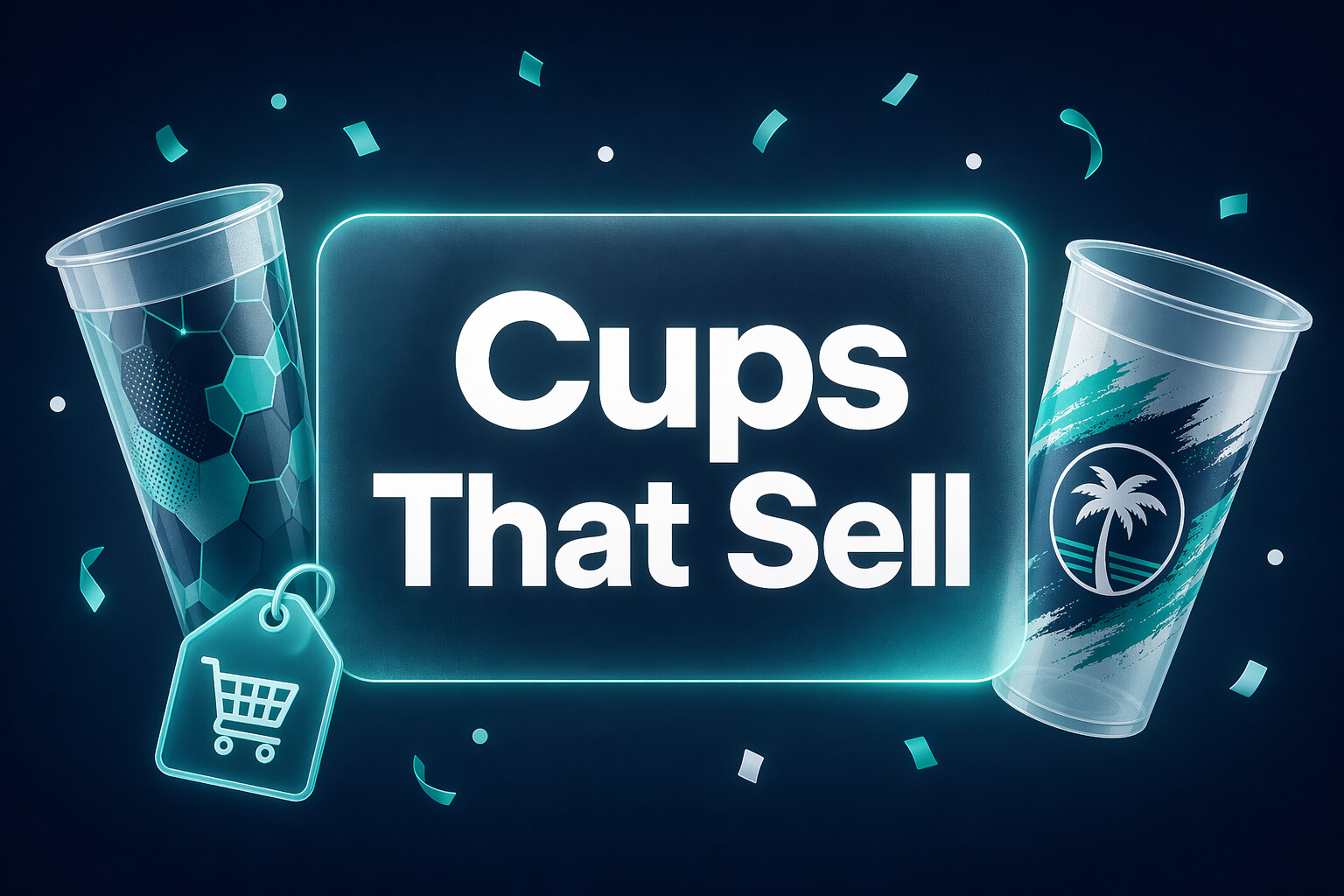 Custom party cups product line thumbnail with the hook 'Cups That Sell'