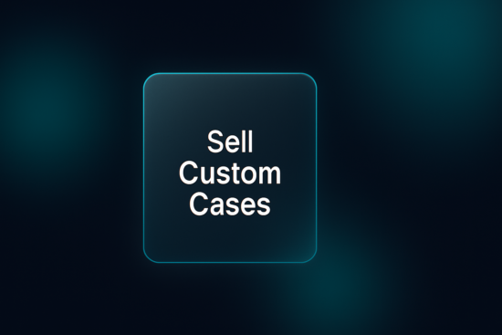 Custom phone cases featured image with centered Sell Custom Cases hook