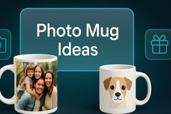 custom photo mugs featured image with gift and mug visuals