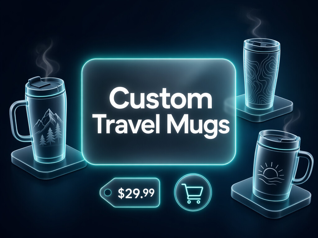 Custom travel mugs product line thumbnail with Custom Travel Mugs text