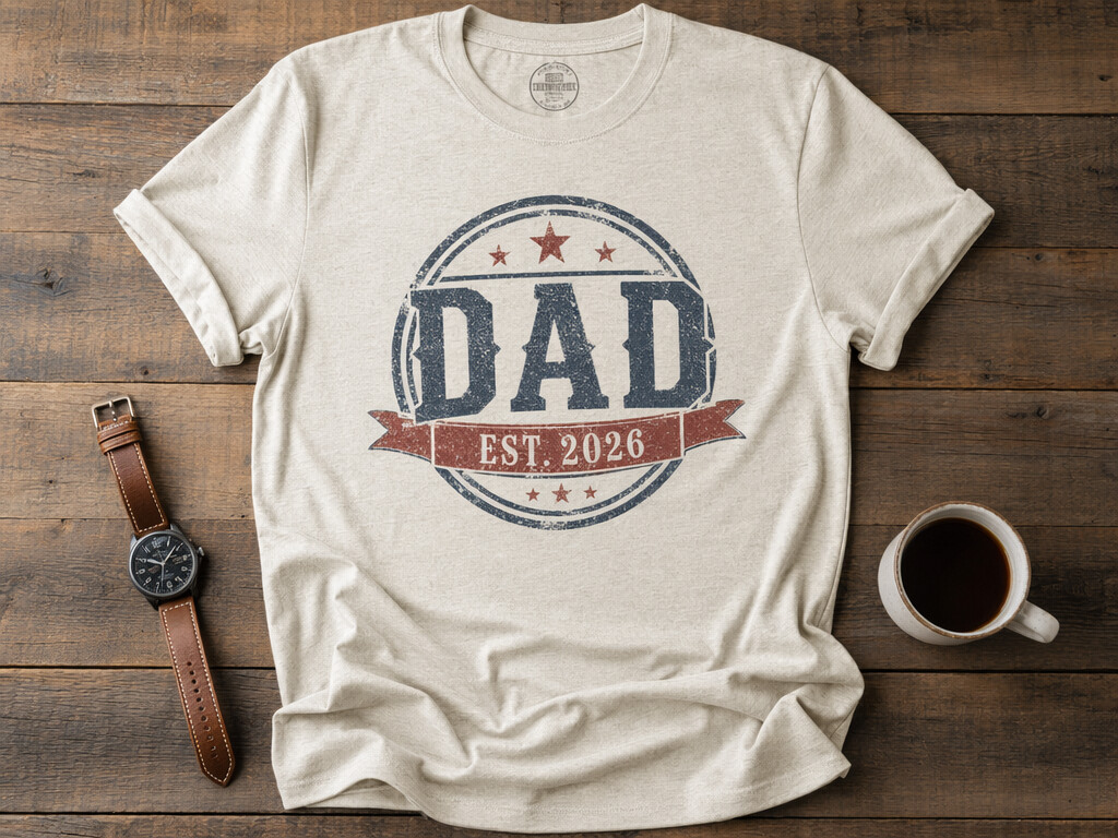 Dad Est 2026 vintage badge fathers day t shirt designs with retro styling