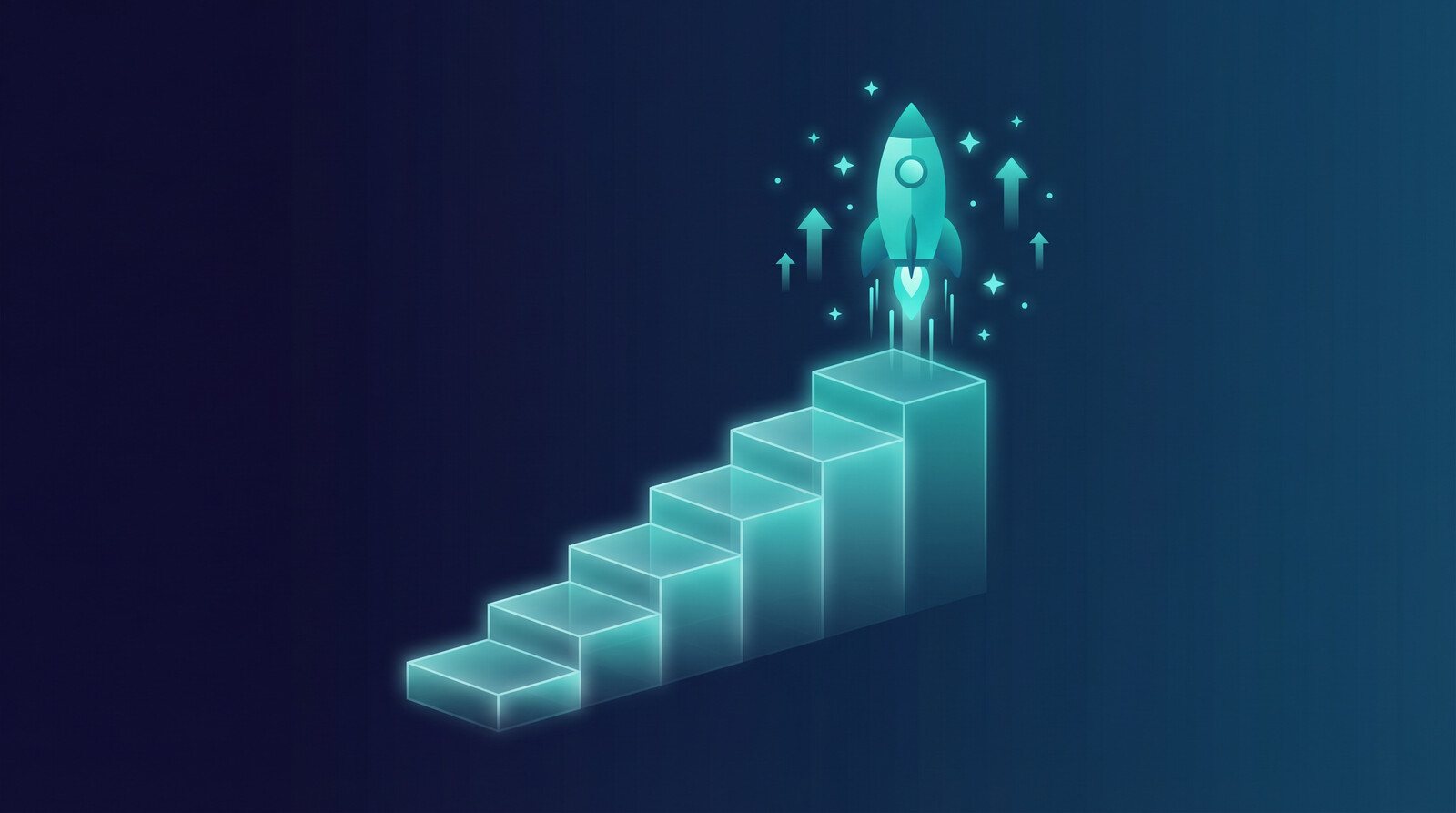 Growth scaling concept with ascending steps and upward momentum