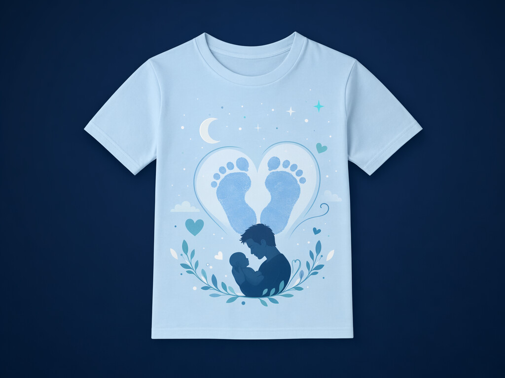 First Fathers Day 2026 sentimental t shirt designs with baby footprints
