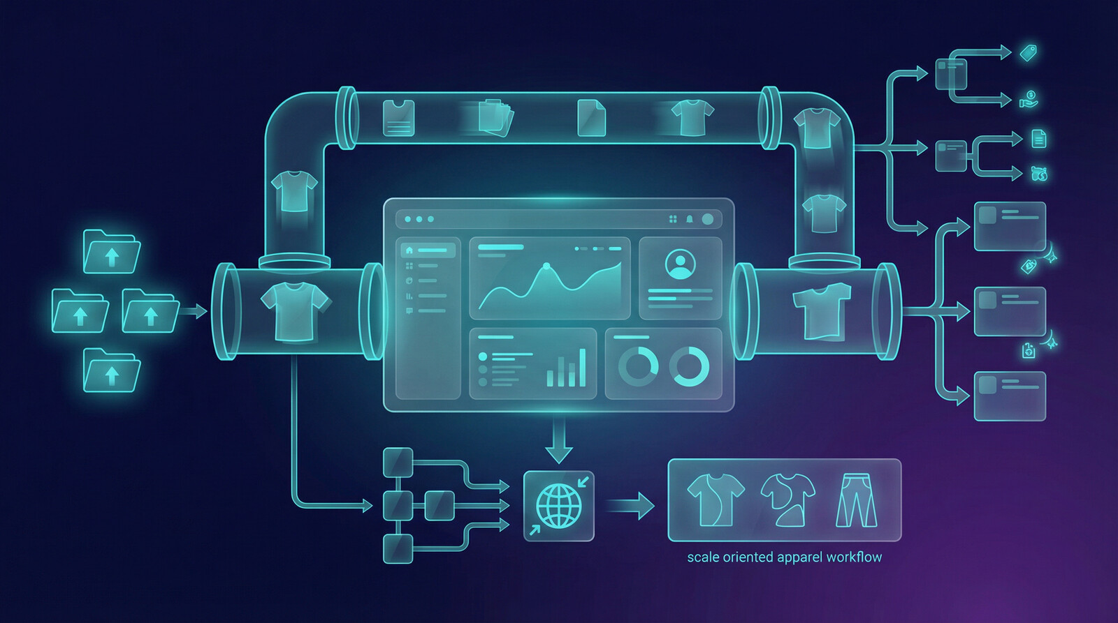 Organized t-shirt mockup publishing workflow dashboard