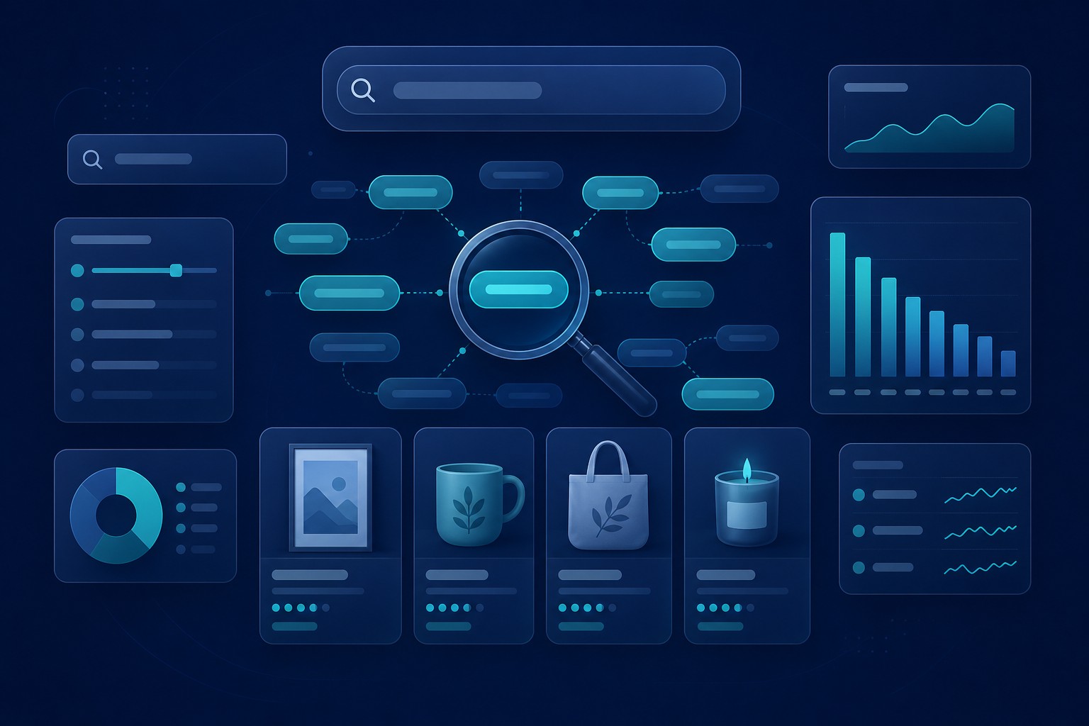 Google Keyword Planner Etsy keyword research dashboard illustration