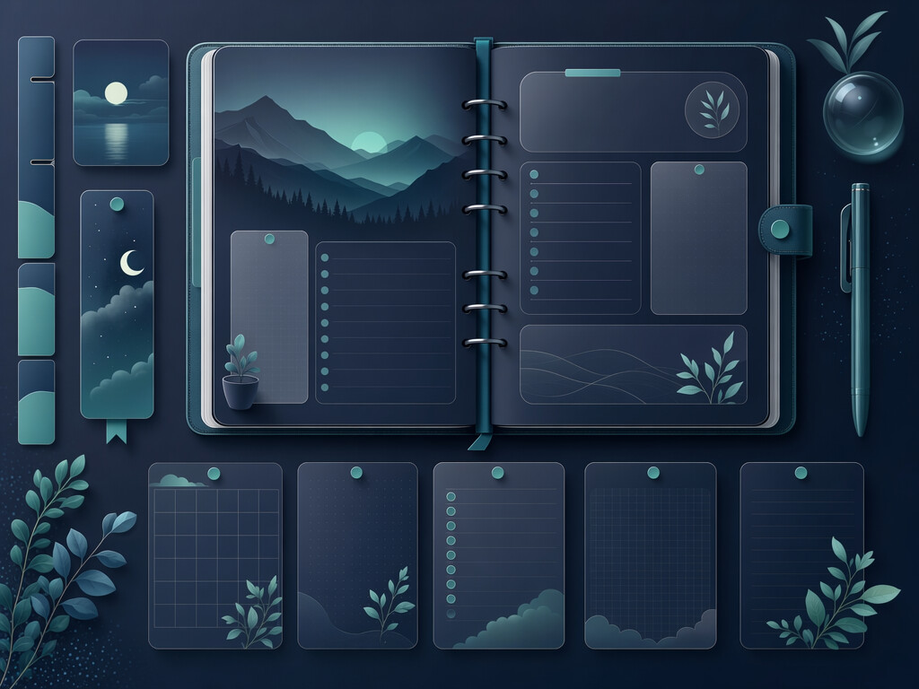 beautiful digital product mockup planner journal pages with illustrated elements generated by gpt images 2