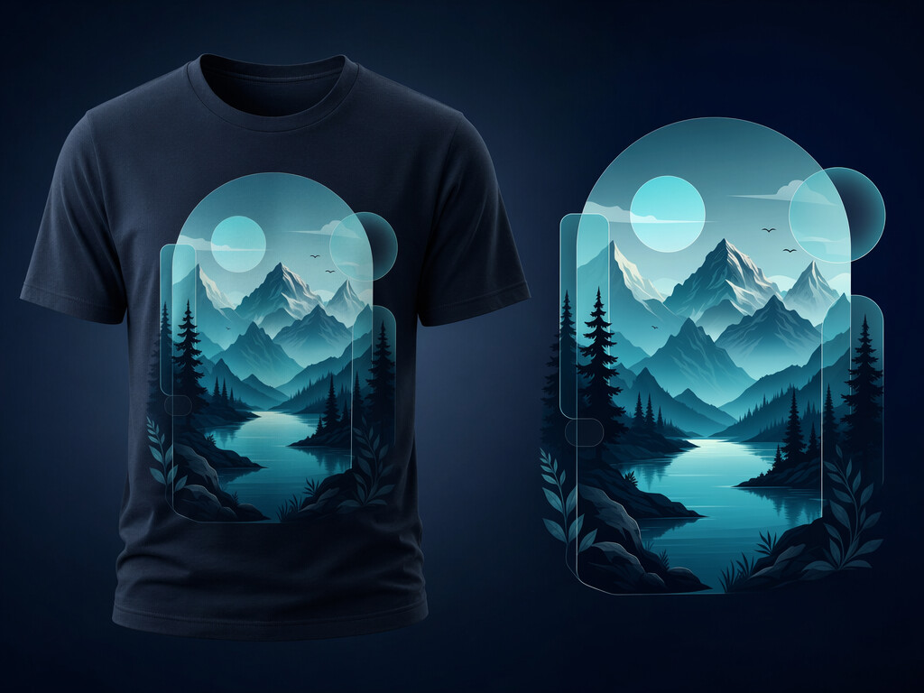 stunning print on demand t-shirt design with detailed mountain artwork on premium blank tee generated by gpt images 2