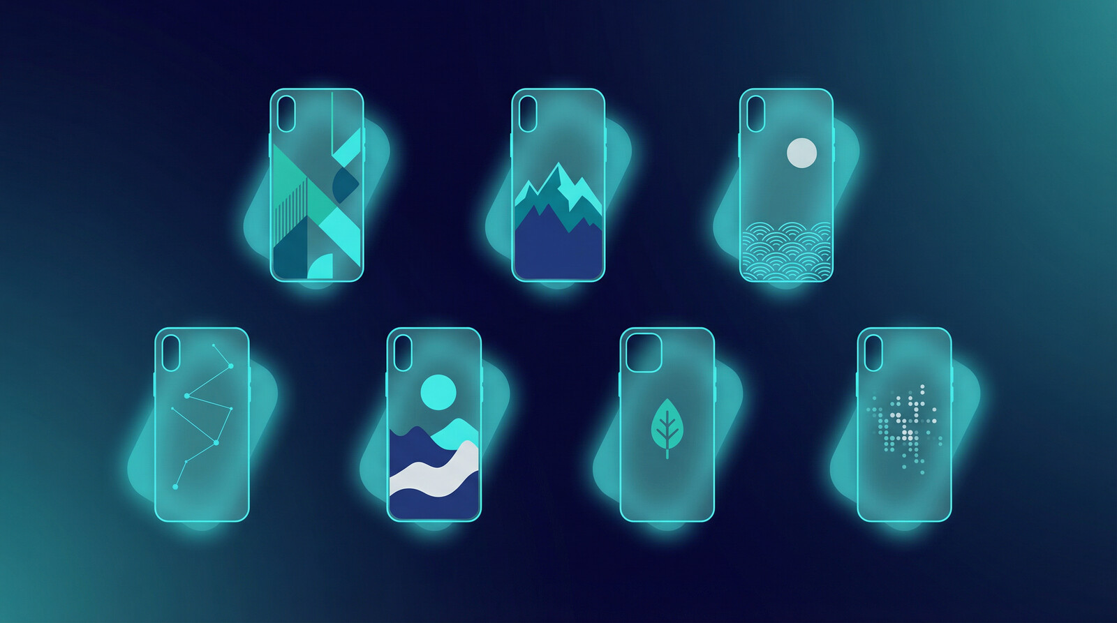 custom phone cases design concepts laid out for ecommerce testing