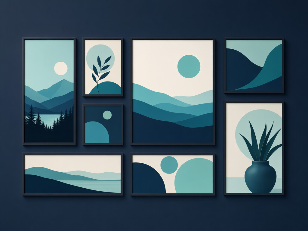 gallery wall of print on demand posters in different sizes