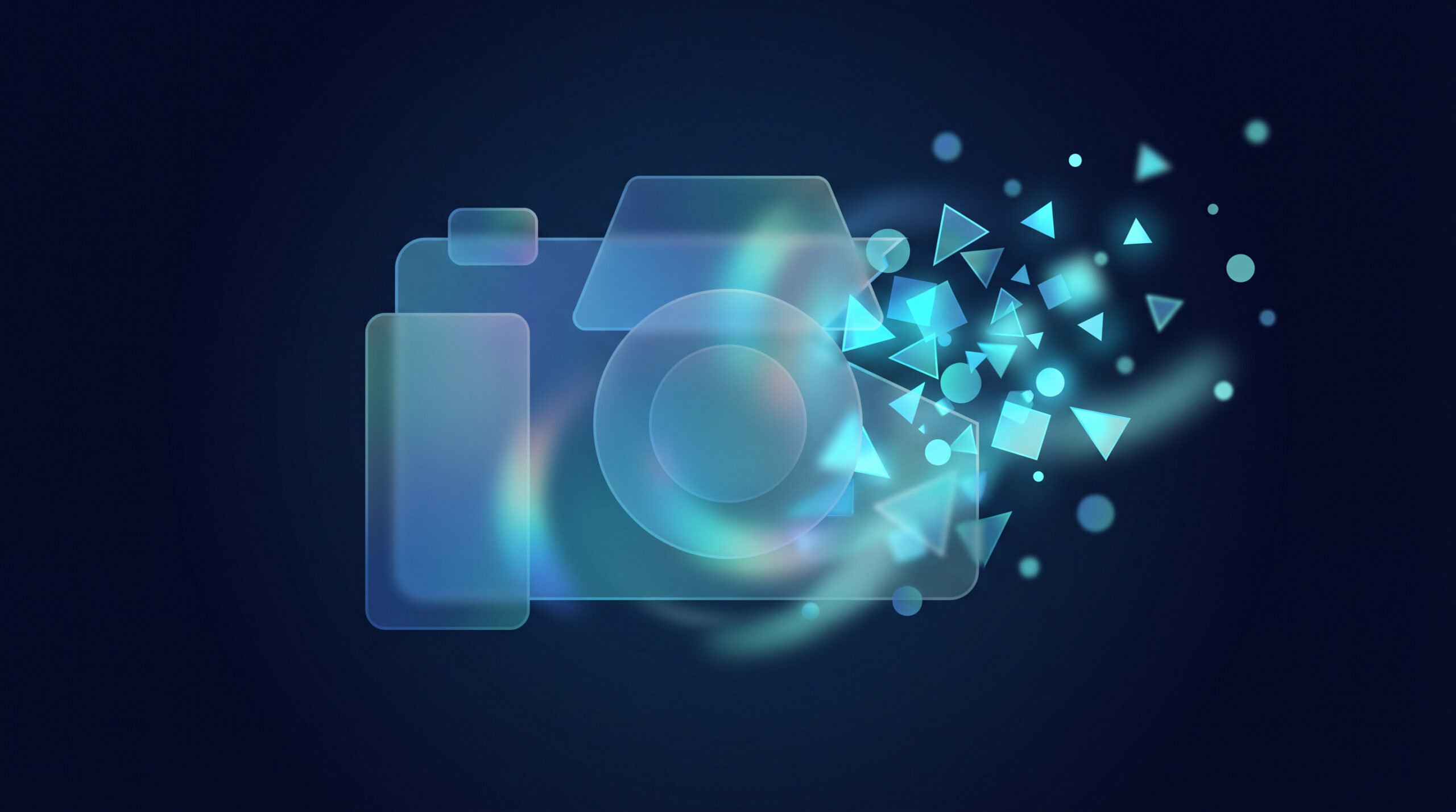 AI camera generating product photography with light particles