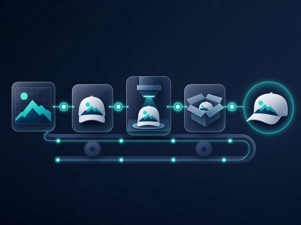 print on demand hats fulfillment workflow concept