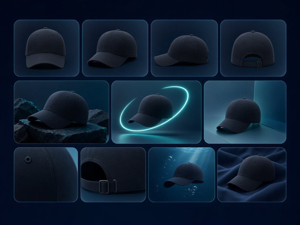 hat mockup gallery showing multiple angles and scenes