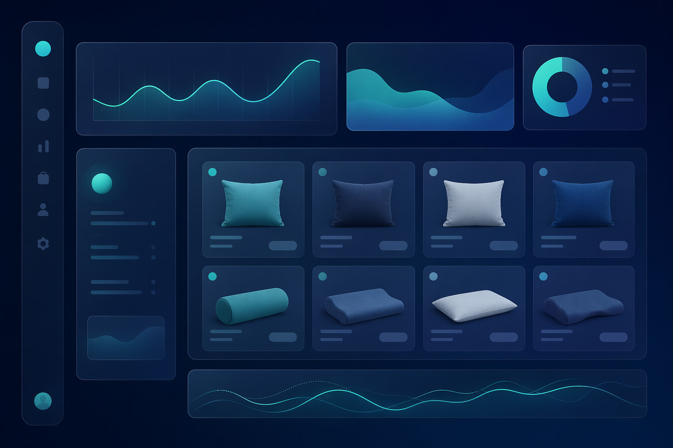 print on demand pillow brand dashboard with mockups and listings overview