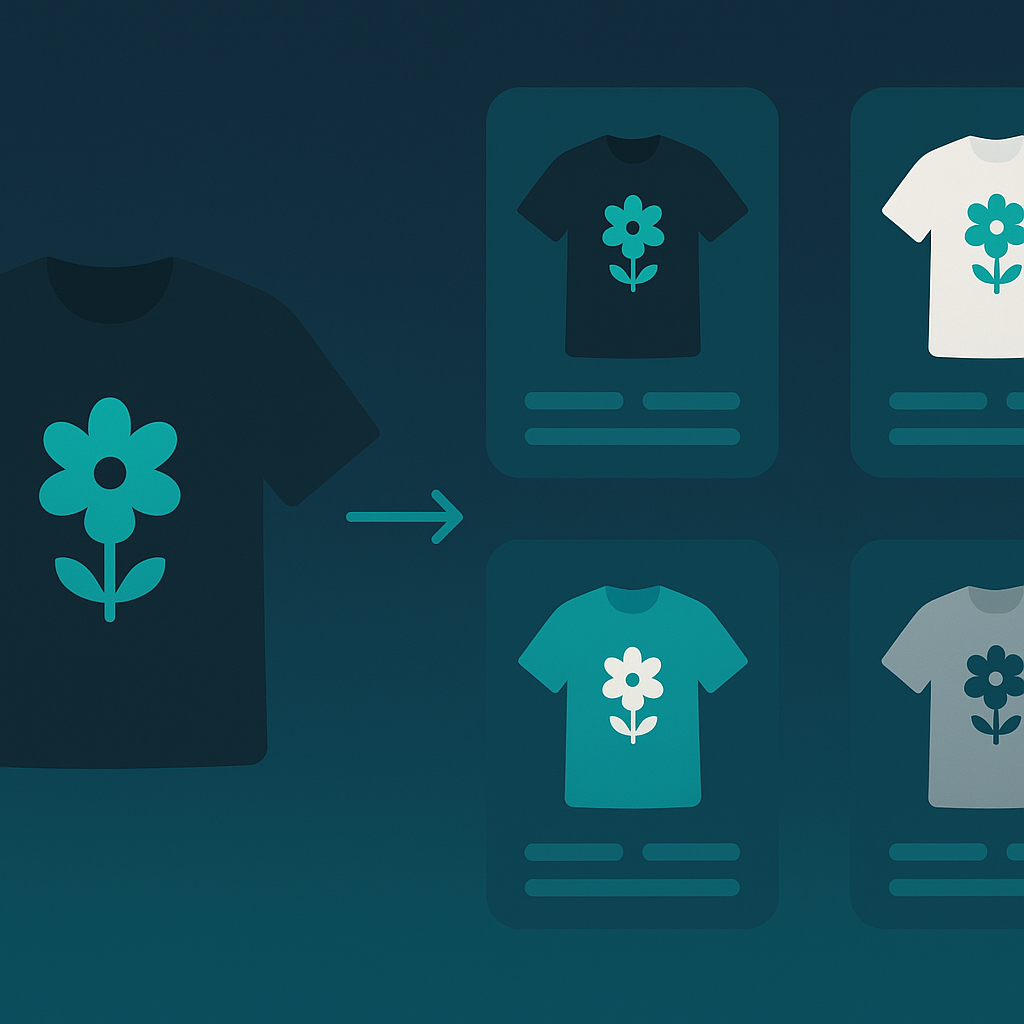 print on demand t shirts mockup creation with multiple shirt color variants