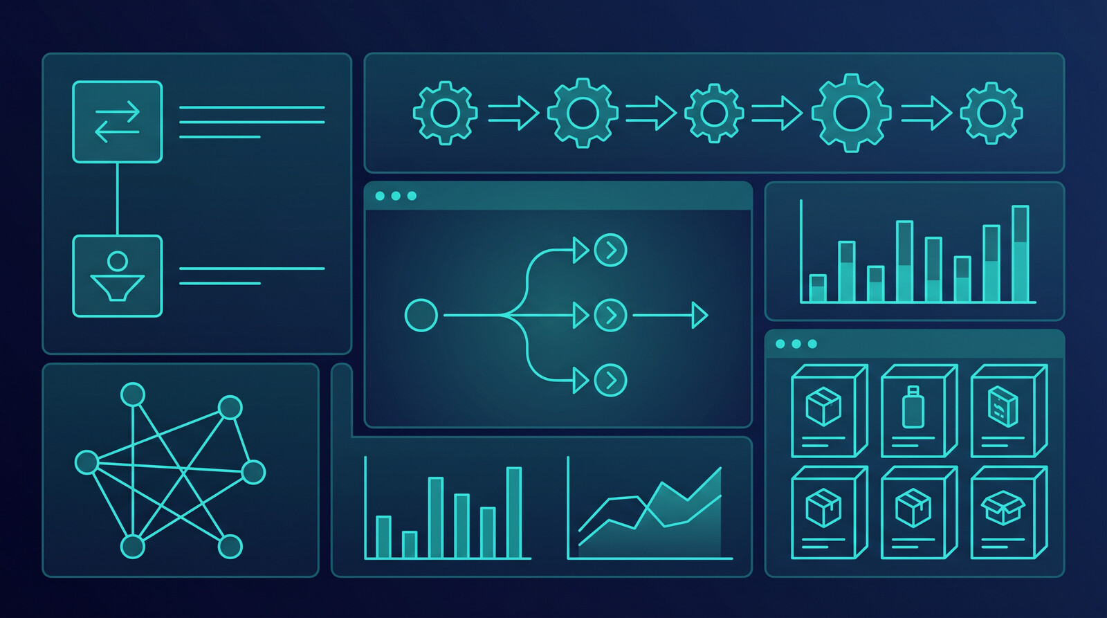 dashboard interface showing automated order routing, workflows, and integration connections