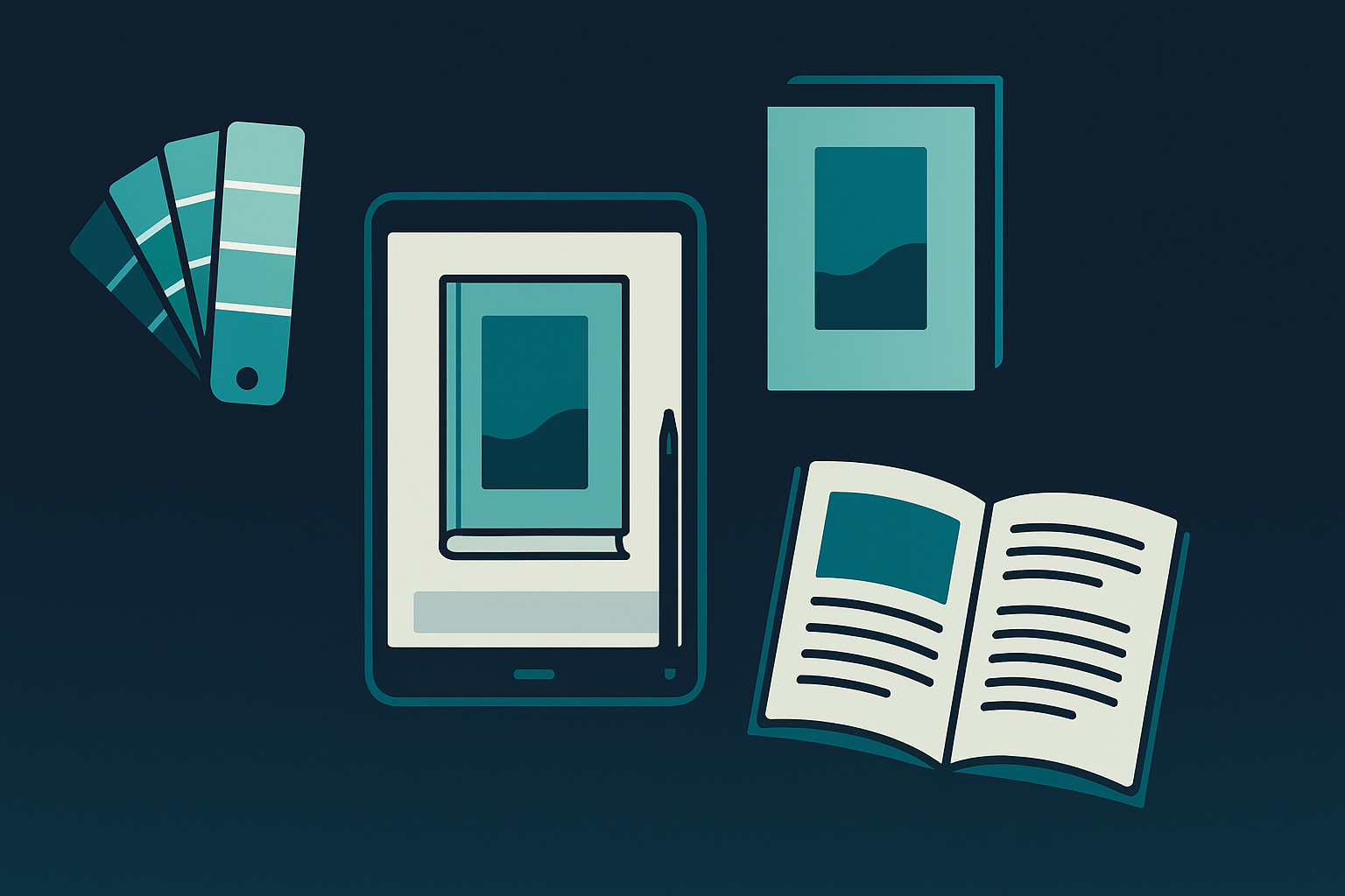 print on demand books cover design and mockup workflow illustration