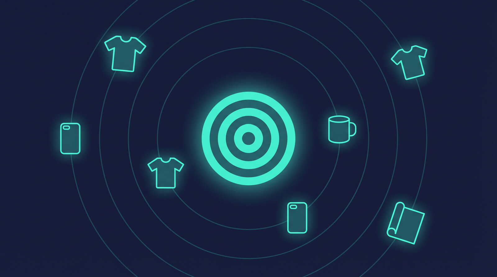 print on demand niche targeting concept with product icons