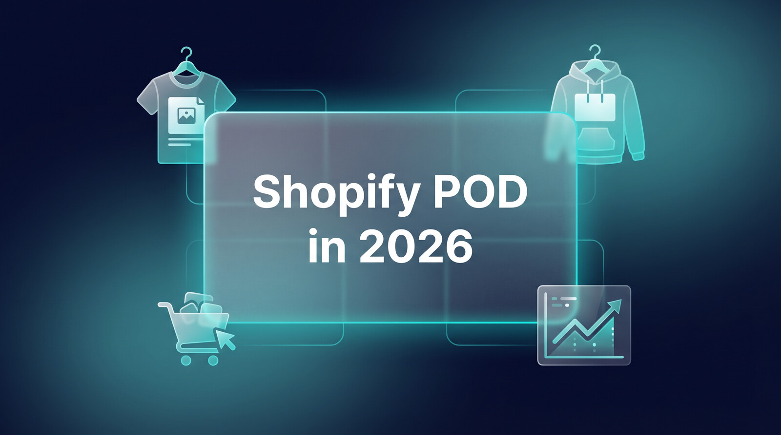 Shopify print on demand 2026 featured image with product mockups and analytics