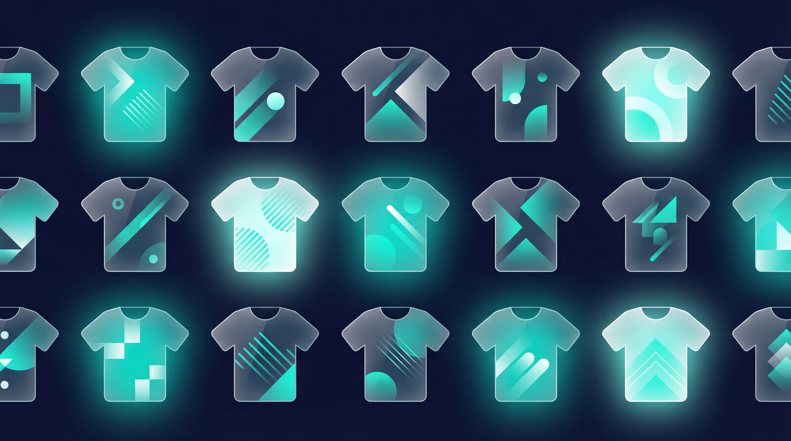 grid of unique t-shirt design variations in different styles