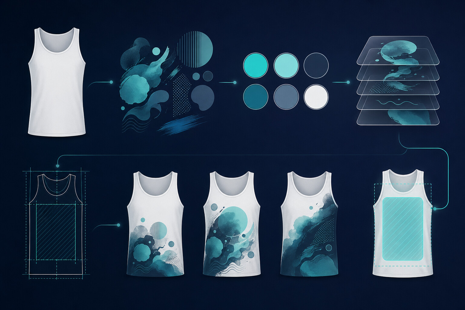 tank tops design workflow with print placement and color ideas