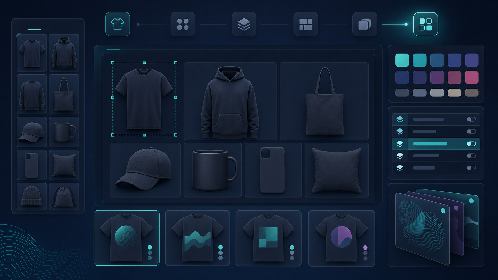 custom merchandise design system workflow with product templates and design variations
