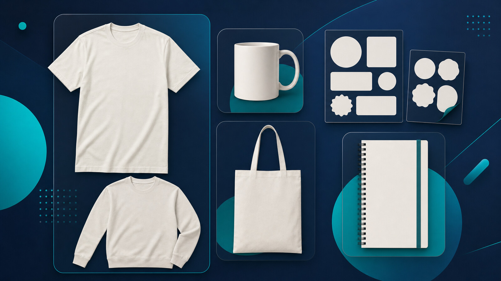 custom merchandise product assortment planning with apparel mugs totes stickers and notebooks