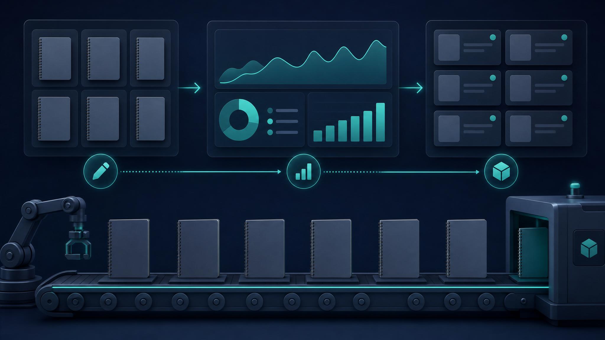 custom notebooks scaling workflow with product thumbnails and batch publishing